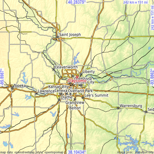 Topographic map of Claycomo