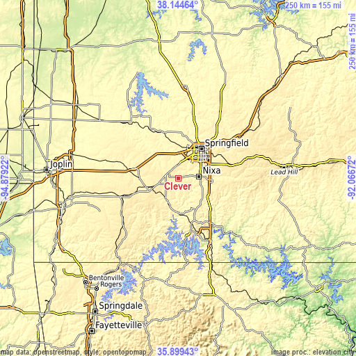 Topographic map of Clever