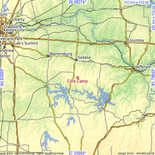 Topographic map of Cole Camp