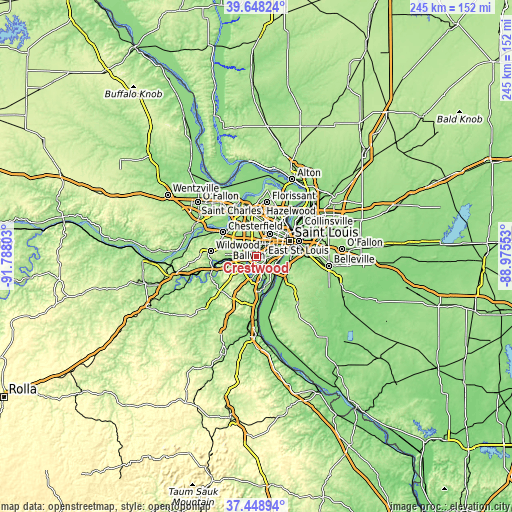 Topographic map of Crestwood