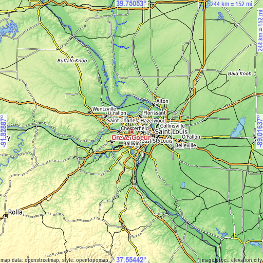 Topographic map of Creve Coeur