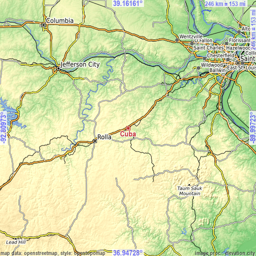 Topographic map of Cuba