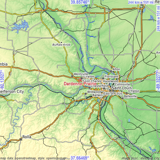 Topographic map of Dardenne Prairie