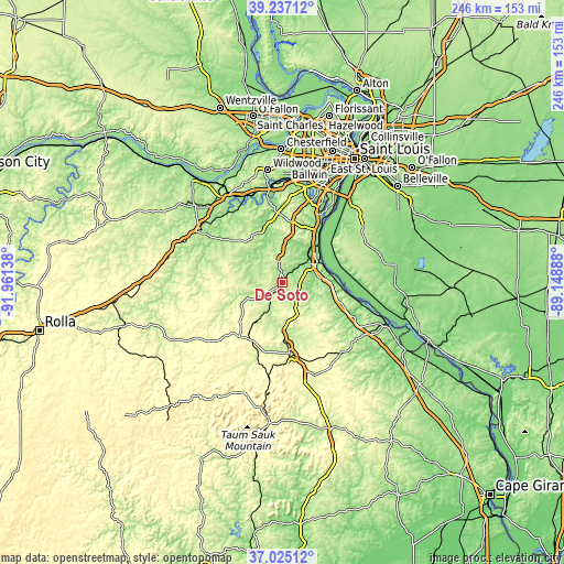 Topographic map of De Soto