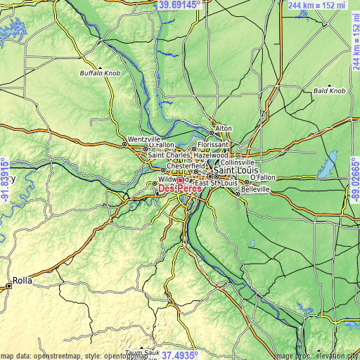 Topographic map of Des Peres