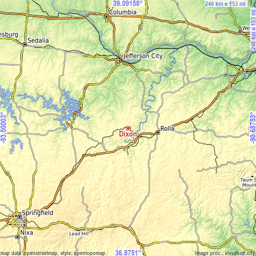 Topographic map of Dixon