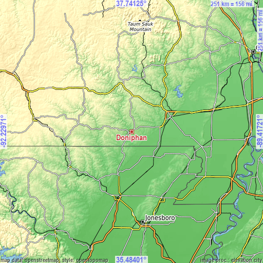 Topographic map of Doniphan