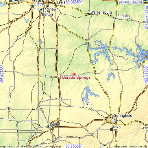 Topographic map of El Dorado Springs