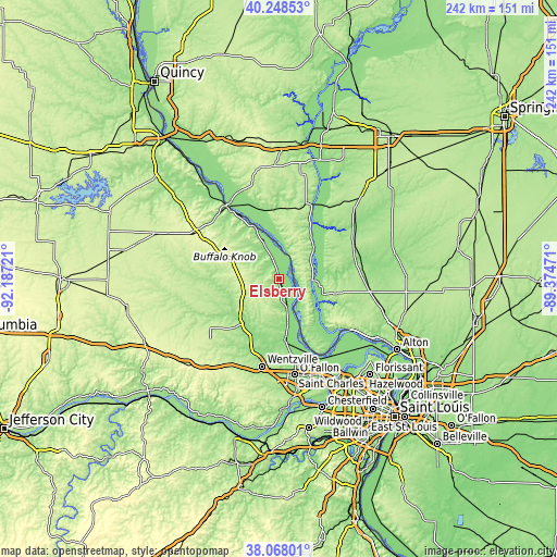 Topographic map of Elsberry