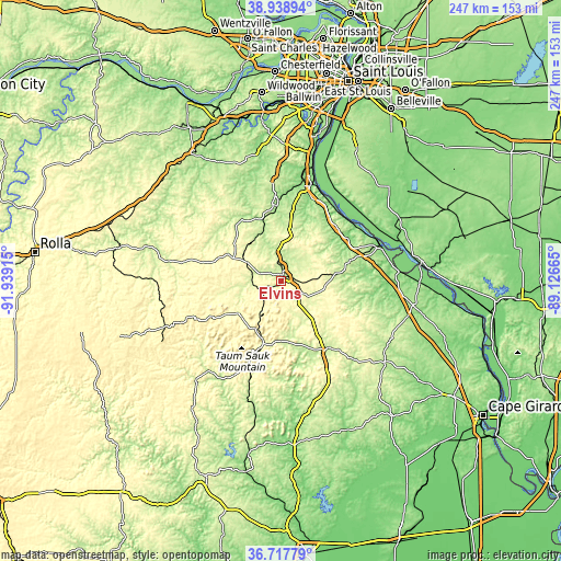 Topographic map of Elvins