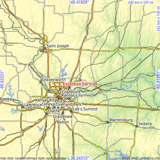 Topographic map of Excelsior Springs