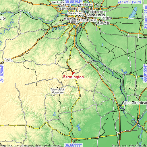 Topographic map of Farmington