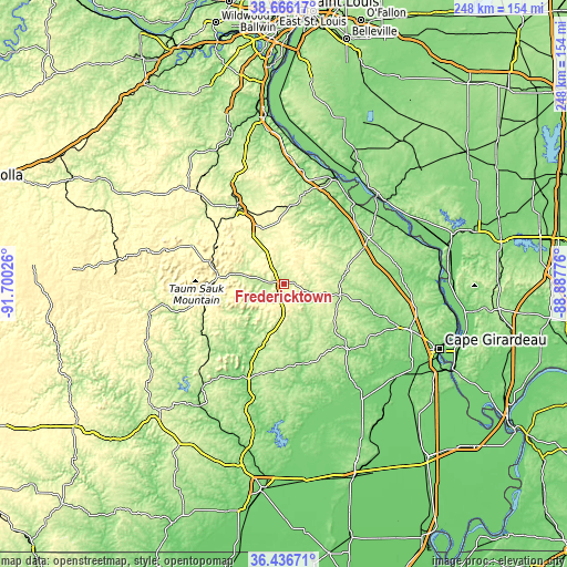 Topographic map of Fredericktown