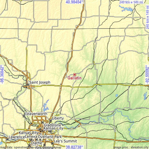 Topographic map of Gallatin