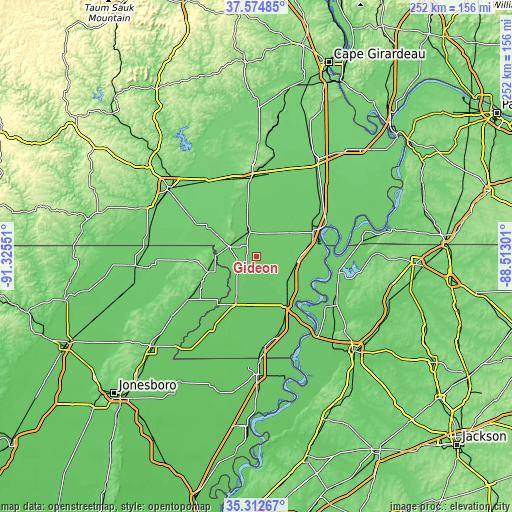 Topographic map of Gideon