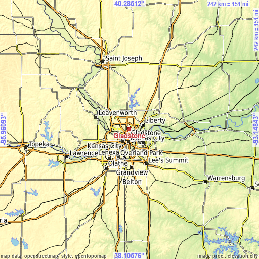 Topographic map of Gladstone