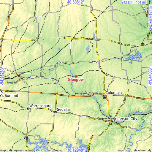 Topographic map of Glasgow