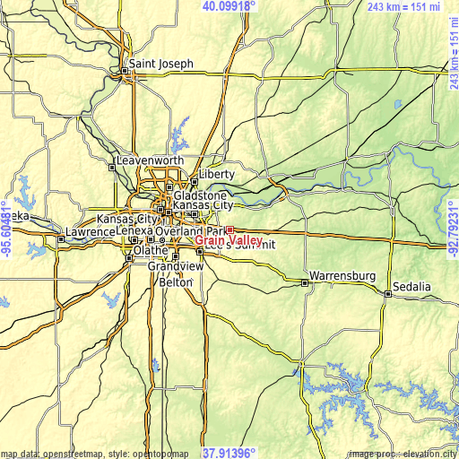 Topographic map of Grain Valley