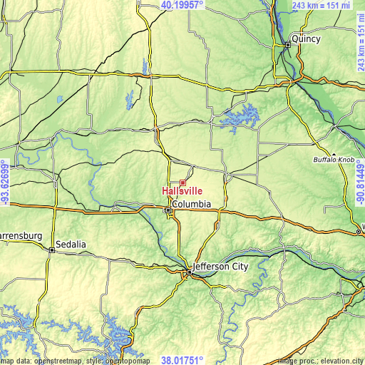 Topographic map of Hallsville