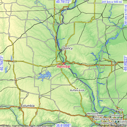 Topographic map of Hannibal