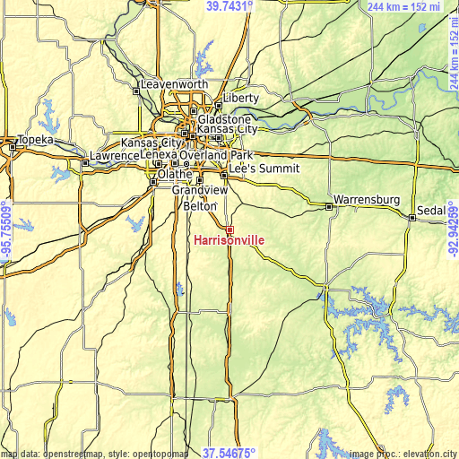 Topographic map of Harrisonville