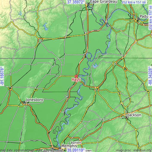 Topographic map of Hayti