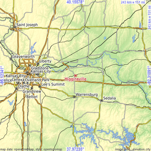 Topographic map of Higginsville