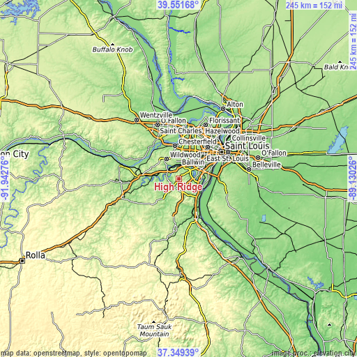 Topographic map of High Ridge