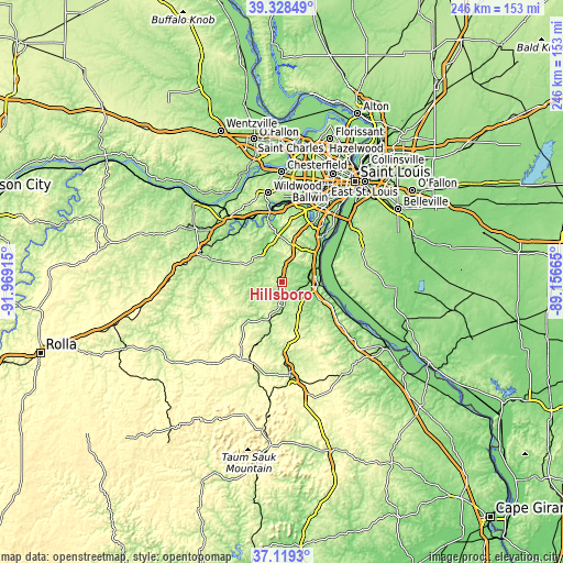 Topographic map of Hillsboro