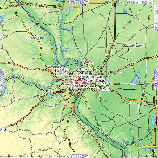 Topographic map of Hillsdale