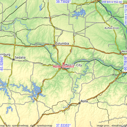 Topographic map of Holts Summit