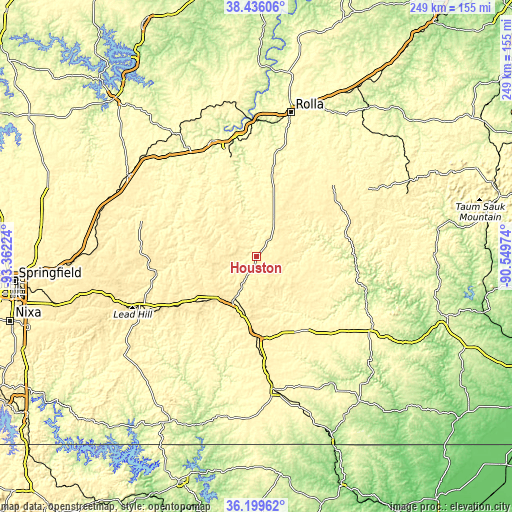 Topographic map of Houston