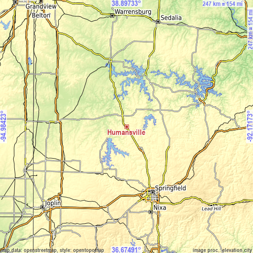 Topographic map of Humansville