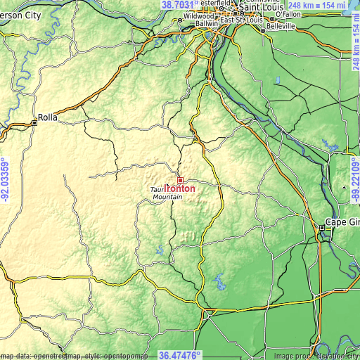 Topographic map of Ironton