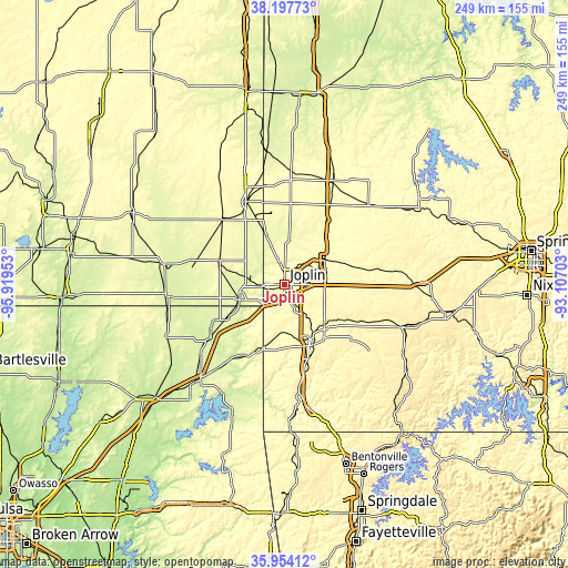 Topographic map of Joplin