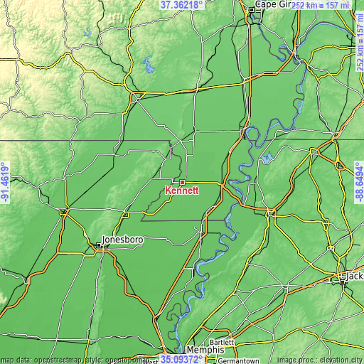 Topographic map of Kennett