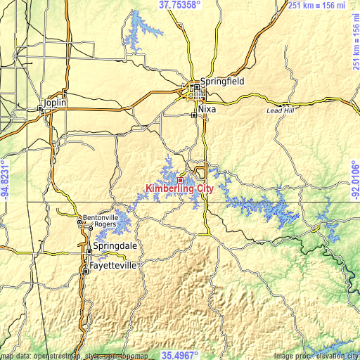 Topographic map of Kimberling City