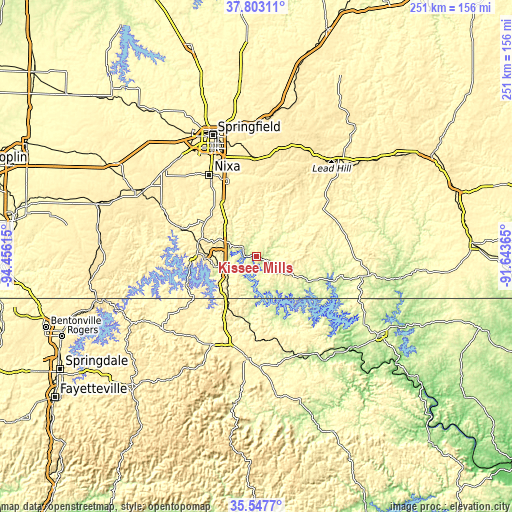 Topographic map of Kissee Mills