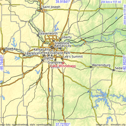 Topographic map of Lake Winnebago