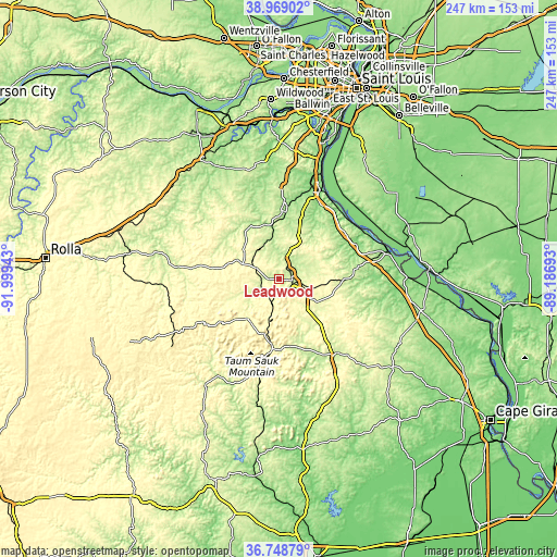 Topographic map of Leadwood