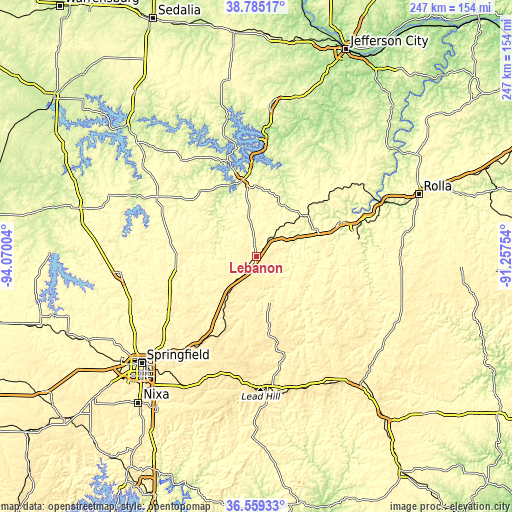 Topographic map of Lebanon