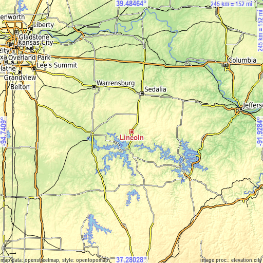 Topographic map of Lincoln