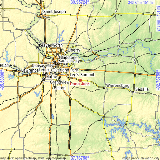 Topographic map of Lone Jack