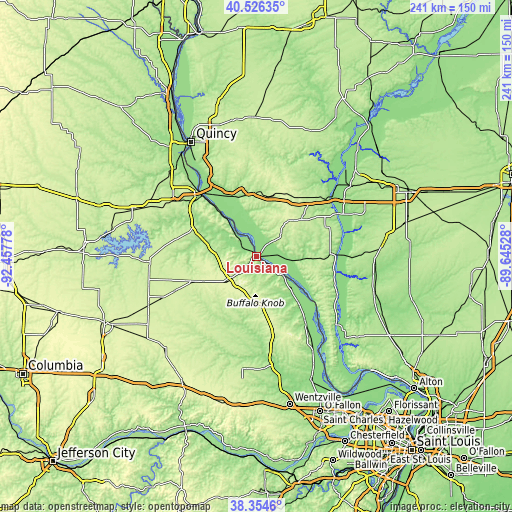 Topographic map of Louisiana