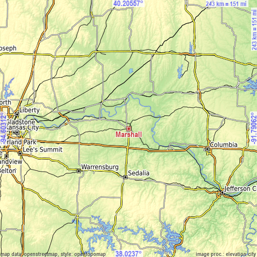 Topographic map of Marshall