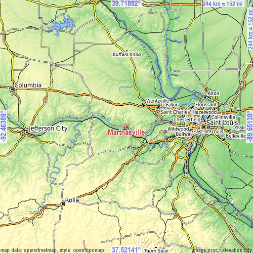 Topographic map of Marthasville