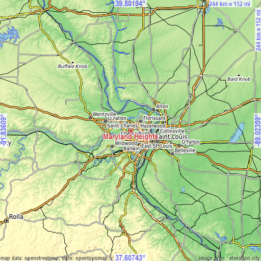 Topographic map of Maryland Heights