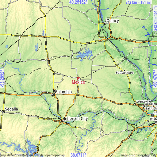 Topographic map of Mexico