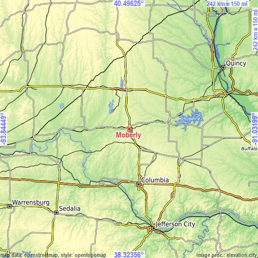 Topographic map of Moberly