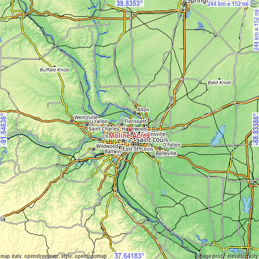 Topographic map of Moline Acres